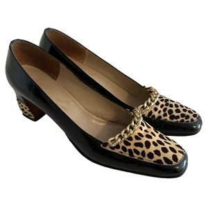 Rosina Ferragamo Schiavone "Baltimore"  Spotted Cowhide and Patent Leather Pump